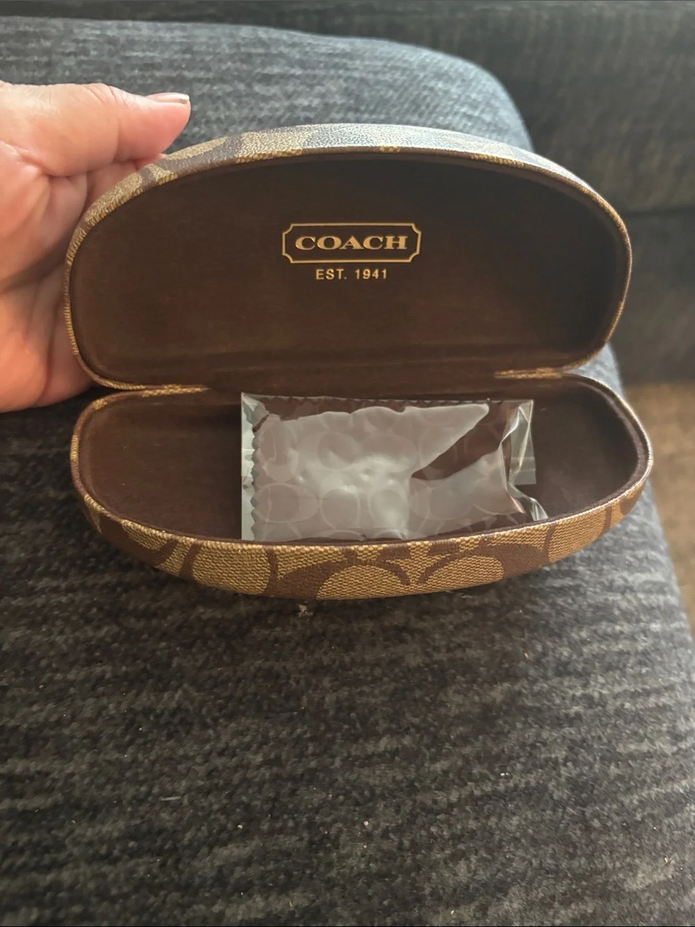 Coach Brown Signature Monogram Hard Sunglasses Case with Gold Logo
